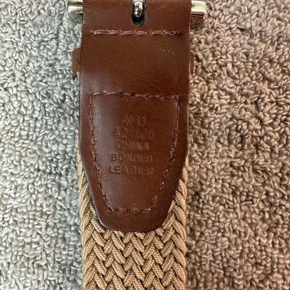 AFD Mens Woven Stretch Belt Tan Brown Bonded Leather Braided Size 42 105cm